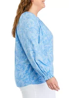 Plus Printed Smocked Shoulder Top
