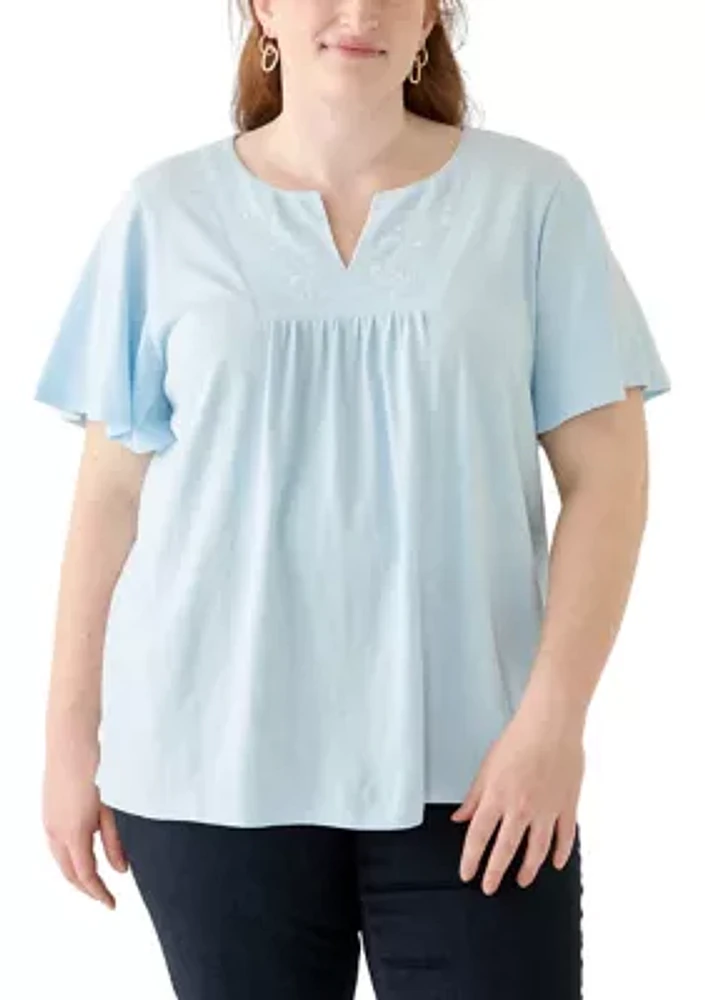 Plus Short Sleeve Embroidery Detail T-Shirt