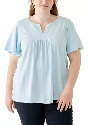 Plus Short Sleeve Embroidery Detail T-Shirt