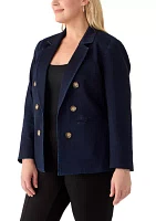 Plus Faux Double Breasted Denim Blazer