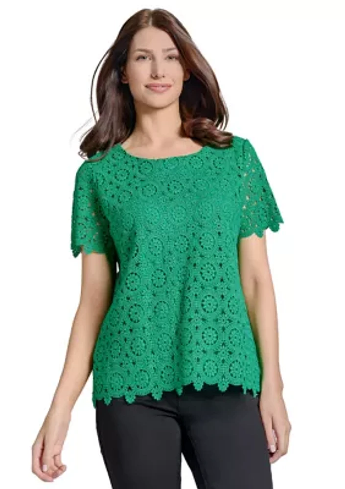 Petite Short Sleeve Lace T-Shirt