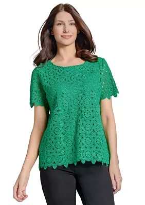 Petite Short Sleeve Lace T-Shirt