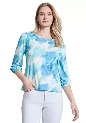 Petite Printed Moss Crepe Crew Neck Top