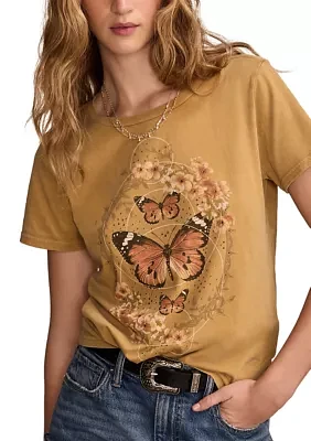 Butterfly Frame Classic Crew Neck Graphic T-Shirt