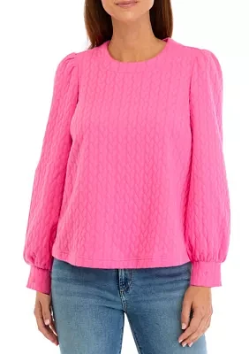 Petite Long Puff Sleeve Quilted Sweatshirt