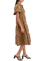 Petite Puff Sleeve Printed Midi Shirtdress