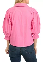 Petite Balloon Sleeve Woven Blouse