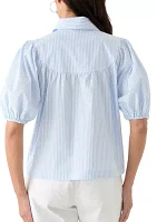 Women's Short Puff Sleeve Button Front Blouse