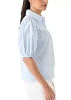 Women's Short Puff Sleeve Button Front Blouse