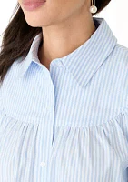 Women's Short Puff Sleeve Button Front Blouse
