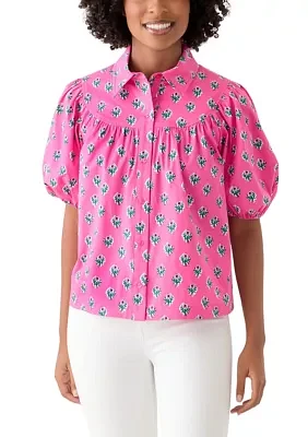 Women's Puff Sleeve Button Front Top