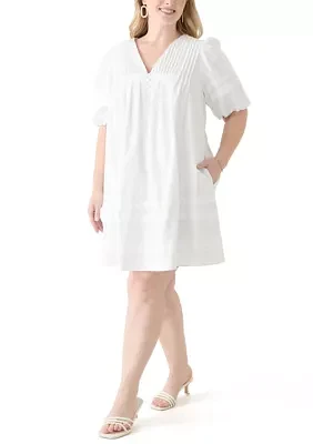 Plus Puff Sleeve Pintuck Short Dress