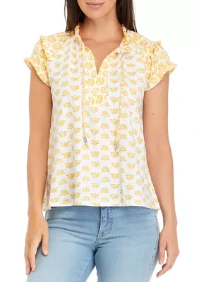 Women's Twin Printed Peasant Top