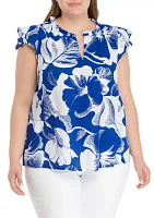 Plus V-Neck Flutter Sleeve Top