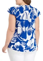 Plus V-Neck Flutter Sleeve Top