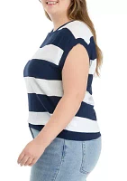 Plus Round Neck Stripe Knit Top