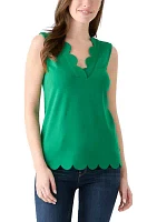 Women's Sleeveless Split Neck Scallop Hem Solid Blouse