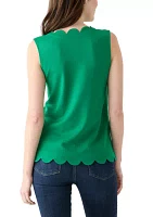 Women's Sleeveless Split Neck Scallop Hem Solid Blouse