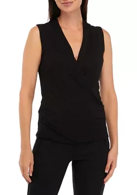 Petite Sleeveless Jersey Wrap Top