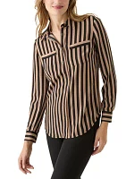 Women's Stripe Long Sleeve Button Front Blouse