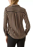 Women's Stripe Long Sleeve Button Front Blouse