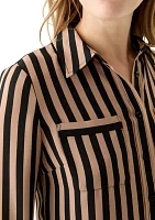 Women's Stripe Long Sleeve Button Front Blouse