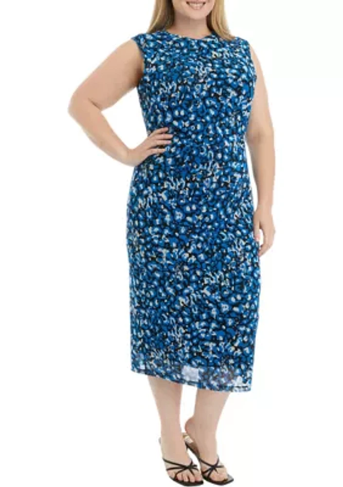 Plus Animal Print Mesh Sleeveless Dress