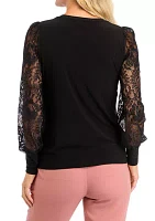 Petite Lace Sleeve Knit Top