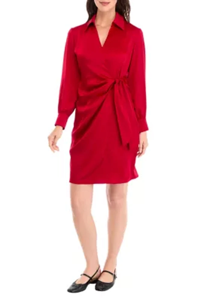 Petite Faux Wrap Shirtdress