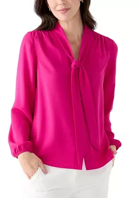 Women's Long Sleeve Tie Neck Blouse