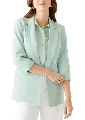 Women's Crepe Cuff Sleeve Faux Double Breasted Jacket