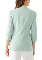 Women's Crepe Cuff Sleeve Faux Double Breasted Jacket
