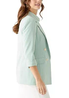Women's Crepe Cuff Sleeve Faux Double Breasted Jacket