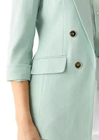 Women's Crepe Cuff Sleeve Faux Double Breasted Jacket