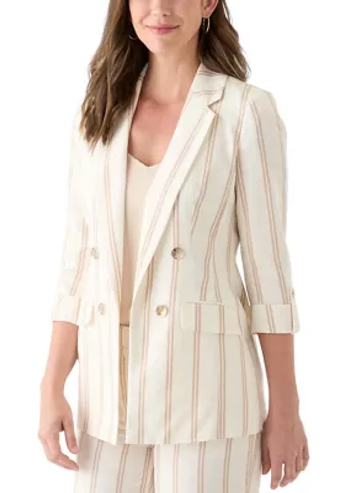 Women's Striped Faux Double Breasted Jacket