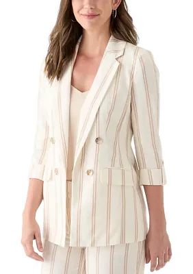Women's Striped Faux Double Breasted Jacket