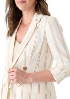 Women's Striped Faux Double Breasted Jacket