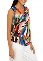 Petite Sleeveless V-Neck Half Zip Blouse