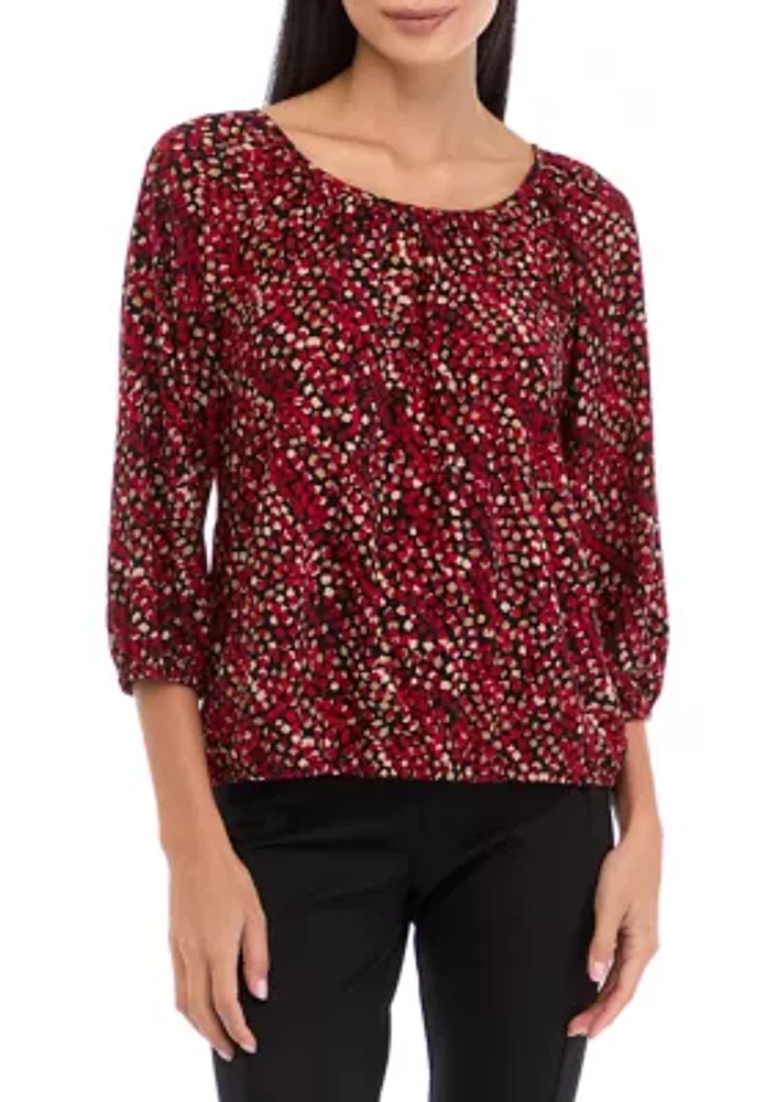 Petite 3/4 Peasant Top with Elastic Hem