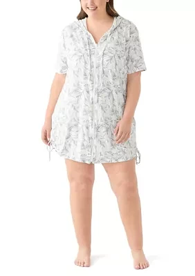 Plus Printed Brushed Hooded Swim Cover-Up