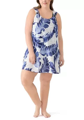 Plus Sleeveless Leaf Printed Ring Tank Dress