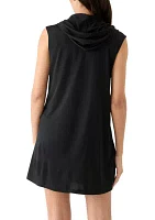 Women's Sleeveless Solid Full Zip Hoodie Swim Cover Up