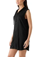 Women's Sleeveless Solid Full Zip Hoodie Swim Cover Up