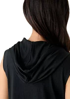 Women's Sleeveless Solid Full Zip Hoodie Swim Cover Up