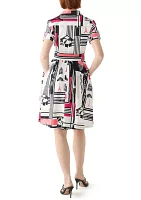 Women's Short Sleeve Script Print Shirtdress