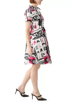 Women's Short Sleeve Script Print Shirtdress