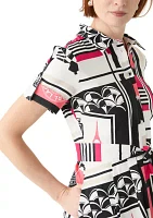 Women's Short Sleeve Script Print Shirtdress