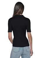Women's Short Sleeve Ribbed Polo Sweater