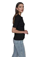 Women's Short Sleeve Ribbed Polo Sweater