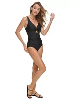 Deep V-Neck Twist Front One Piece Swimsuit